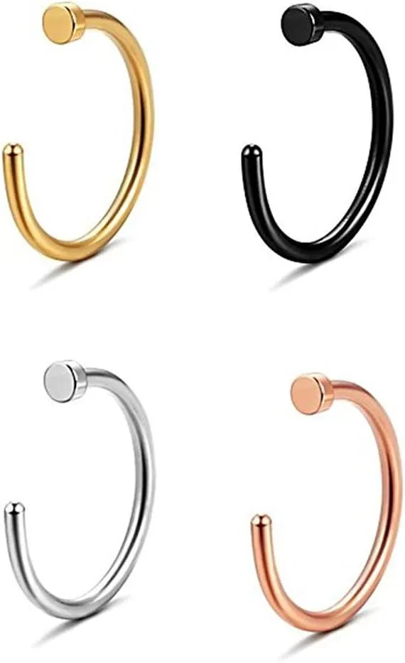 BodyJewelryOnline 4PCS 316L Surgical Steel 18G 20G 22G Nose Ring Hoop Nose Piercing Jewelry for Women and Men Hypoallergenic PVD Colored Hoop Nose Ring 6mm 8mm 10mm