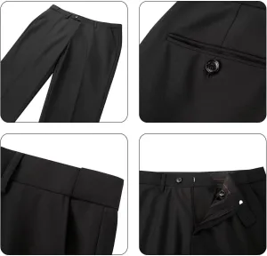 Bofan Mens Suit Pants Expandable-Waist Flat Front Straight Fit Suit Trousers for Men