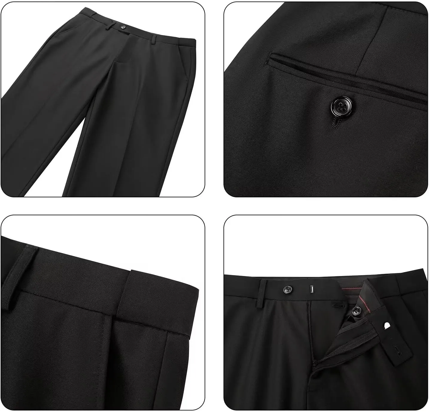 Bofan Mens Suit Pants Expandable-Waist Flat Front Straight Fit Suit Trousers for Men