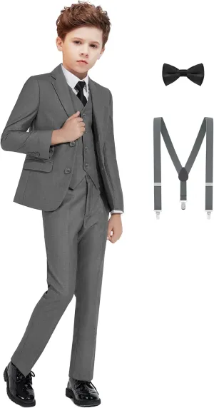 Boys' Formal Dresswear Suits Set, with Suspenders, Adjustable Waist