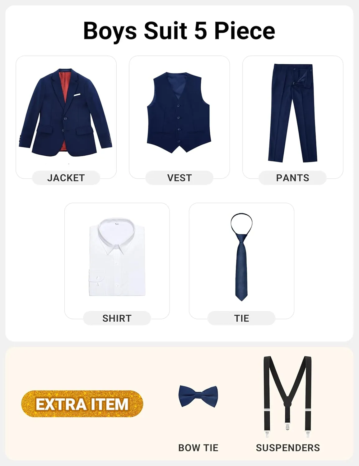Boys' Formal Dresswear Suits Set, with Suspenders, Adjustable Waist