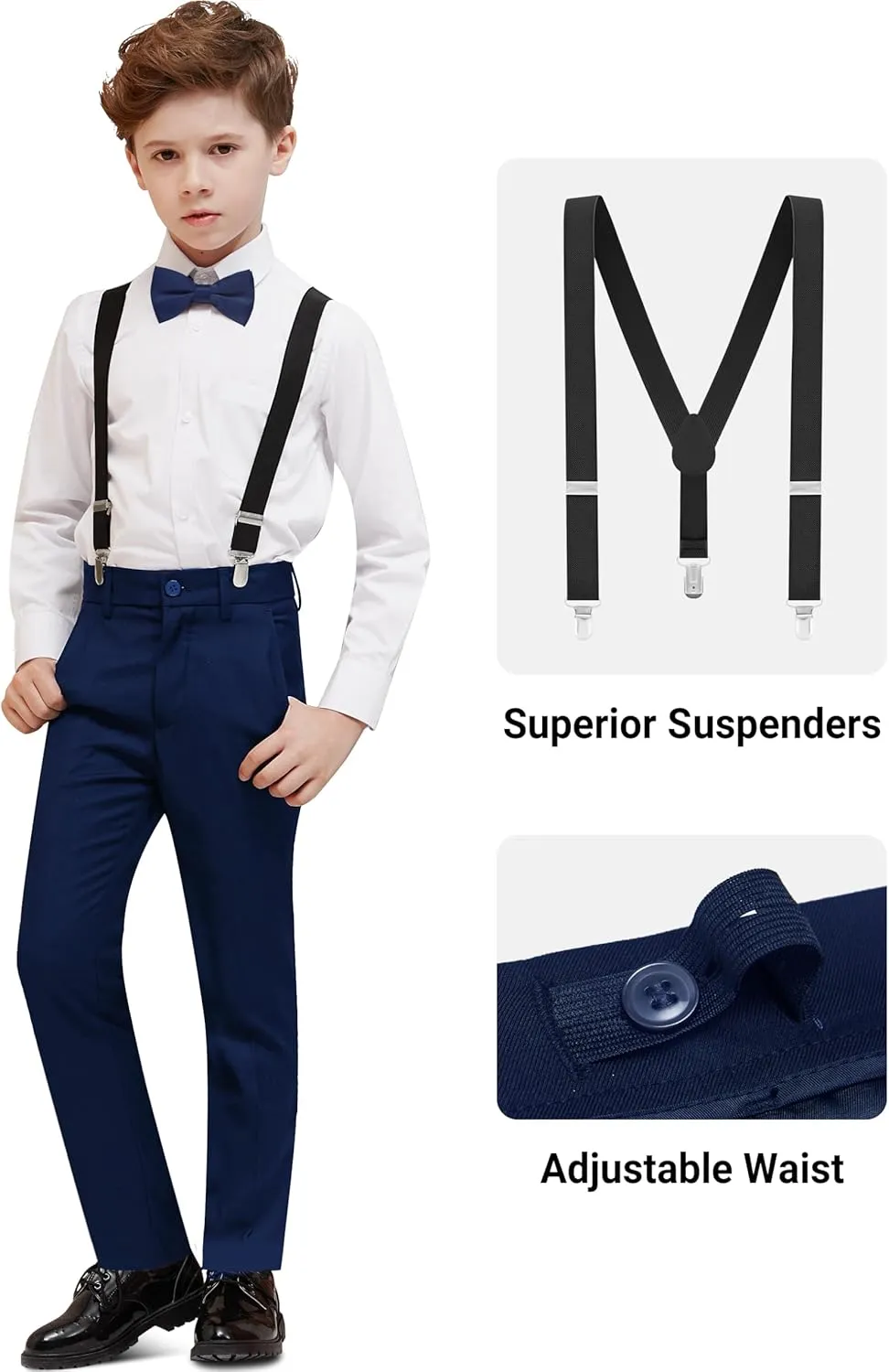 Boys' Formal Dresswear Suits Set, with Suspenders, Adjustable Waist