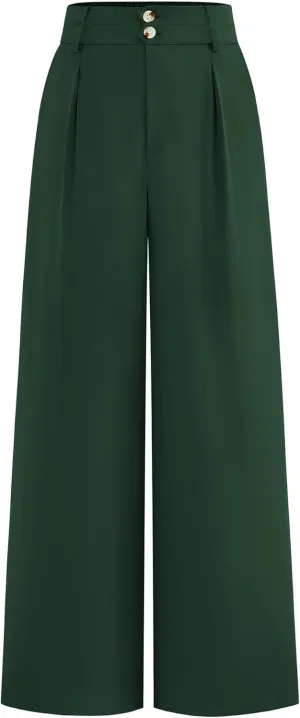 BTFBM Women Wide Leg Dress Pants 2025 High Waisted Button Pleated Business Casual Trousers Office Work Palazzo Pants