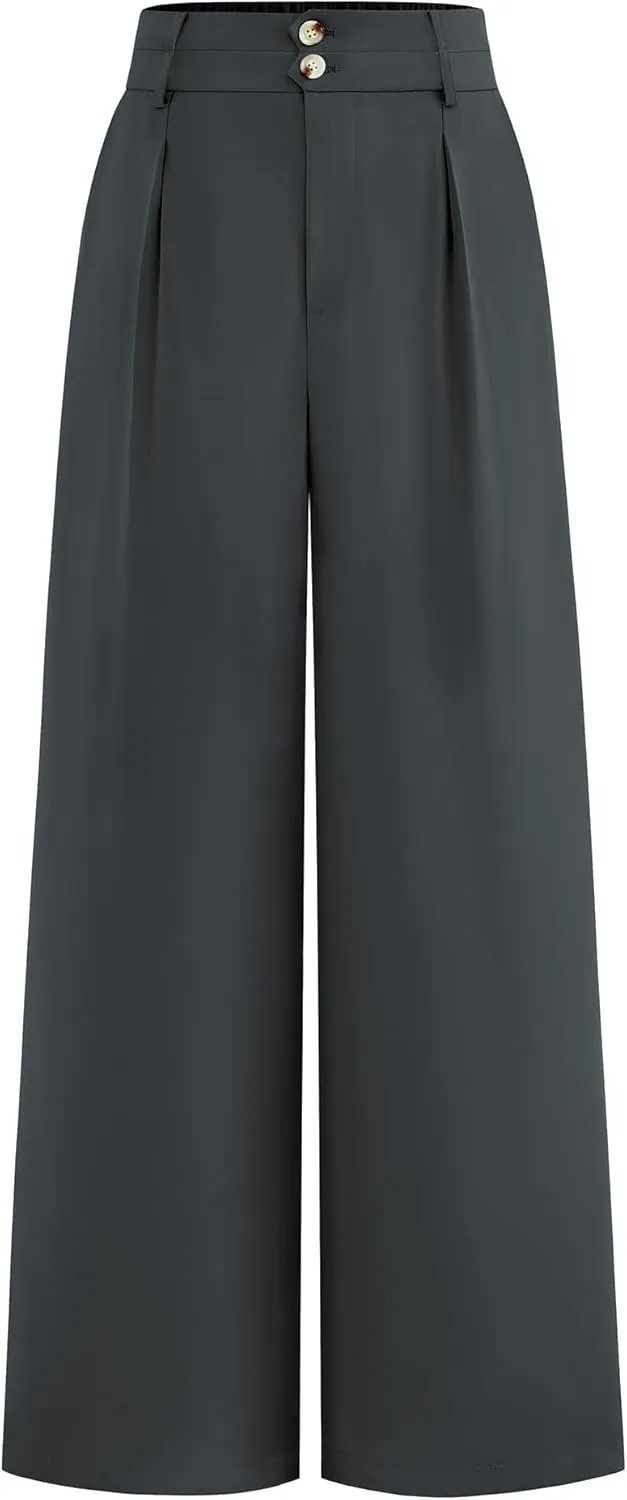 BTFBM Women Wide Leg Dress Pants 2025 High Waisted Button Pleated Business Casual Trousers Office Work Palazzo Pants