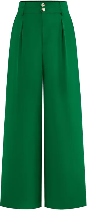 BTFBM Women Wide Leg Dress Pants 2025 High Waisted Button Pleated Business Casual Trousers Office Work Palazzo Pants