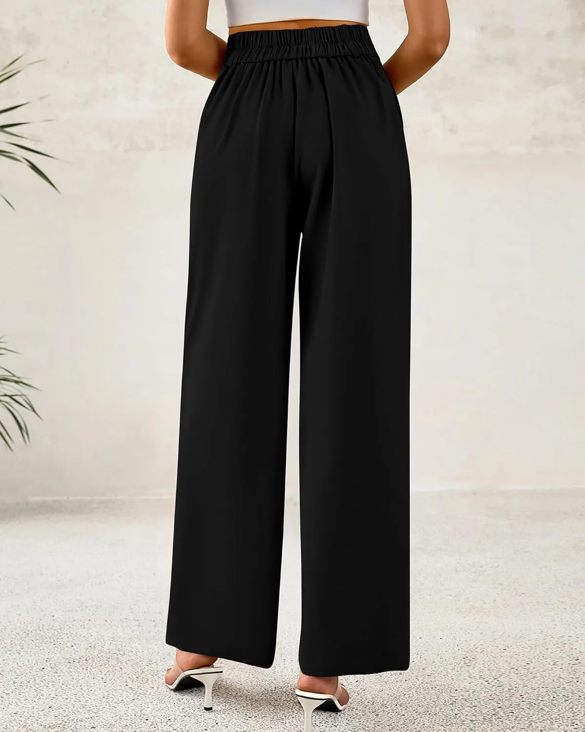BTFBM Women Wide Leg Dress Pants 2025 High Waisted Button Pleated Business Casual Trousers Office Work Palazzo Pants