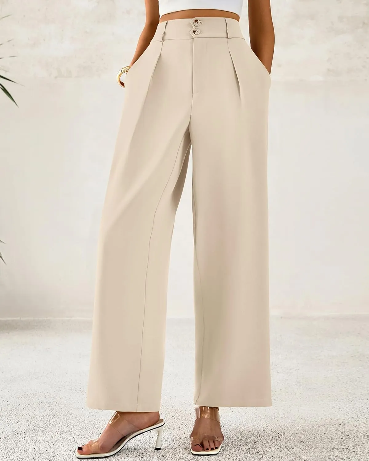 BTFBM Women Wide Leg Dress Pants 2025 High Waisted Button Pleated Business Casual Trousers Office Work Palazzo Pants
