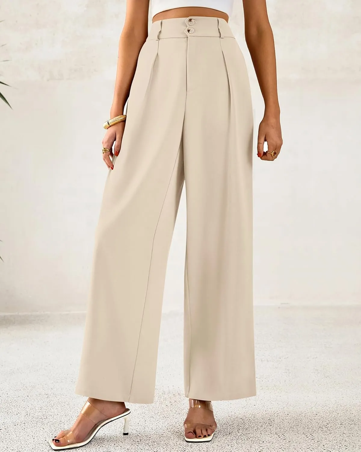 BTFBM Women Wide Leg Dress Pants 2025 High Waisted Button Pleated Business Casual Trousers Office Work Palazzo Pants