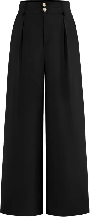 BTFBM Women Wide Leg Dress Pants 2025 High Waisted Button Pleated Business Casual Trousers Office Work Palazzo Pants