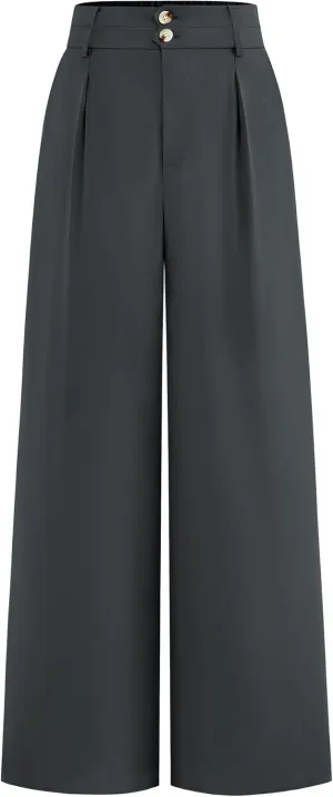 BTFBM Women Wide Leg Dress Pants 2025 High Waisted Button Pleated Business Casual Trousers Office Work Palazzo Pants