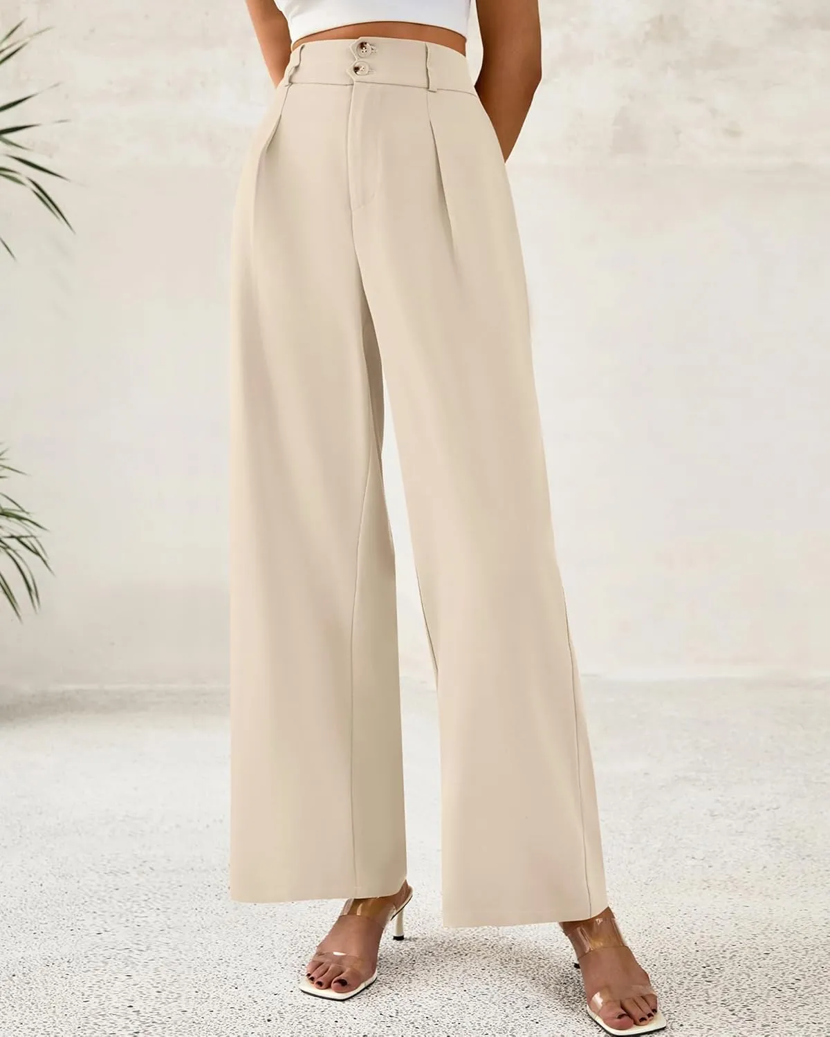 BTFBM Women Wide Leg Dress Pants 2025 High Waisted Button Pleated Business Casual Trousers Office Work Palazzo Pants
