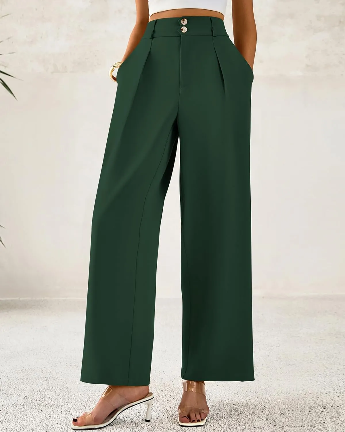 BTFBM Women Wide Leg Dress Pants 2025 High Waisted Button Pleated Business Casual Trousers Office Work Palazzo Pants