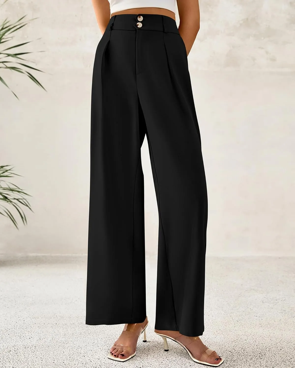 BTFBM Women Wide Leg Dress Pants 2025 High Waisted Button Pleated Business Casual Trousers Office Work Palazzo Pants