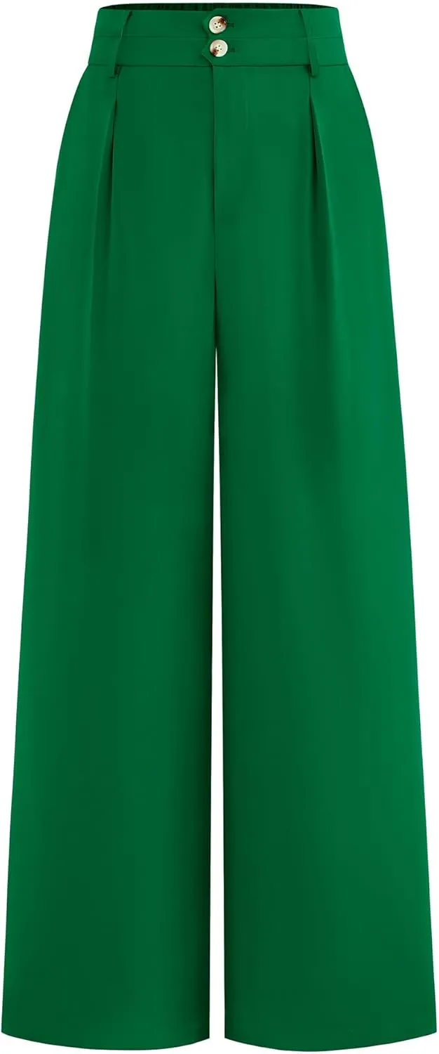 BTFBM Women Wide Leg Dress Pants 2025 High Waisted Button Pleated Business Casual Trousers Office Work Palazzo Pants