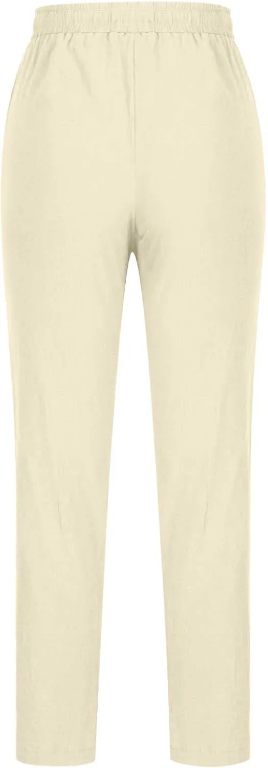 BZGTZT Cotton Linen Pants for Women Casual 2024 Summer Drawstring Elastic High Waist Pants Straight Wide Leg Trousers