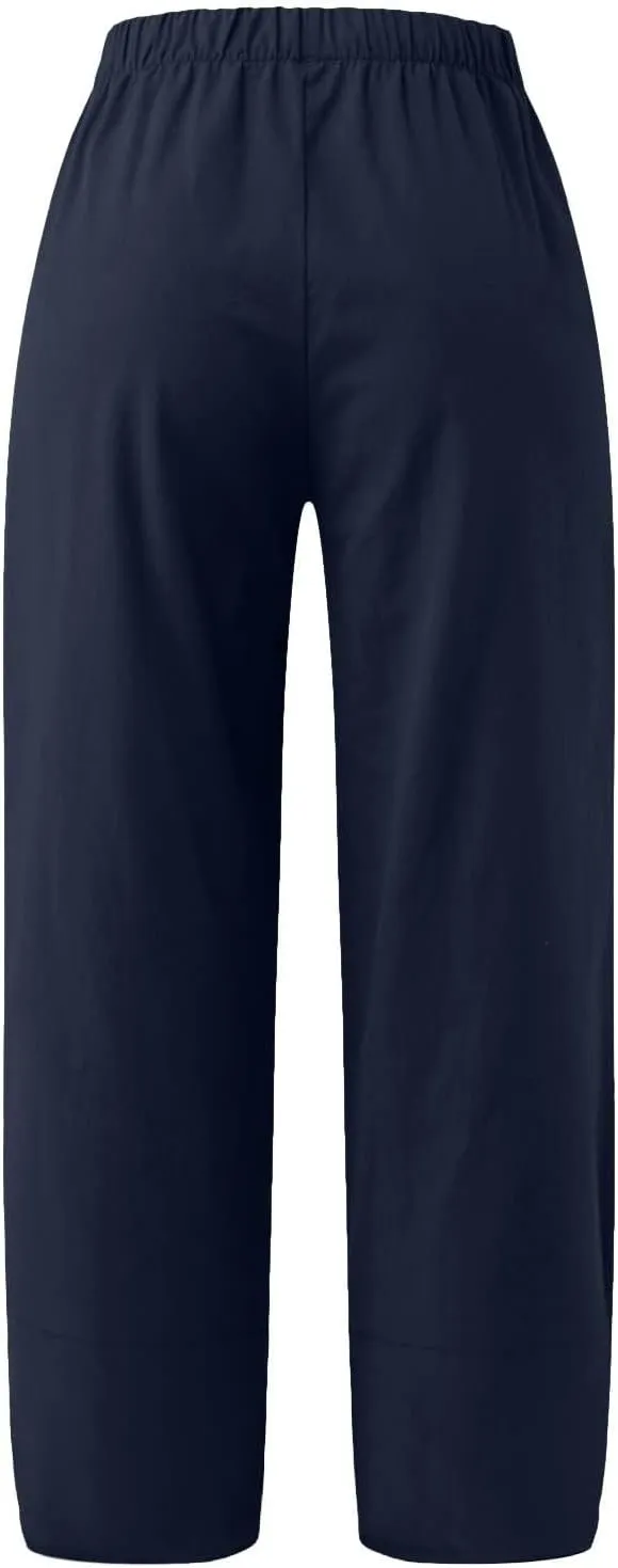 BZGTZT Cotton Linen Pants for Women Summer Lightweight Elastic High Waist Capri Pants Comfy Cropped Trousers with Pockets