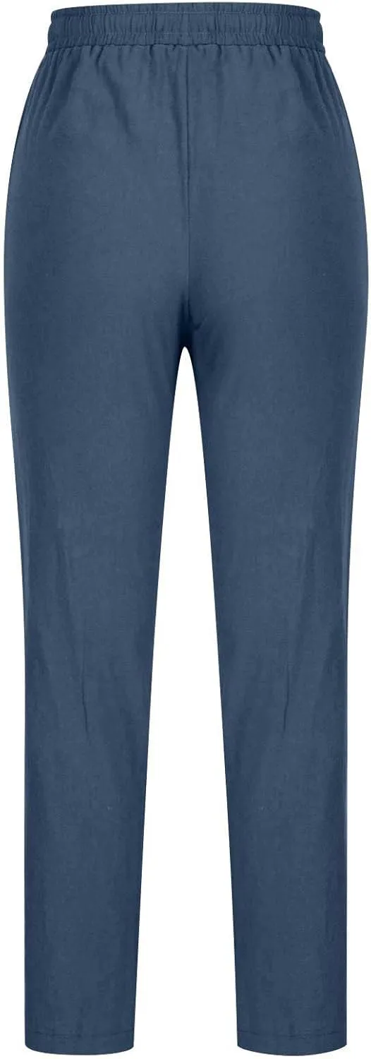 BZGTZT Women High Waist Linen Pants Straight Leg Casual Loose Summer Beach Lightweight Drawstring Cotton Linen Pant Trousers