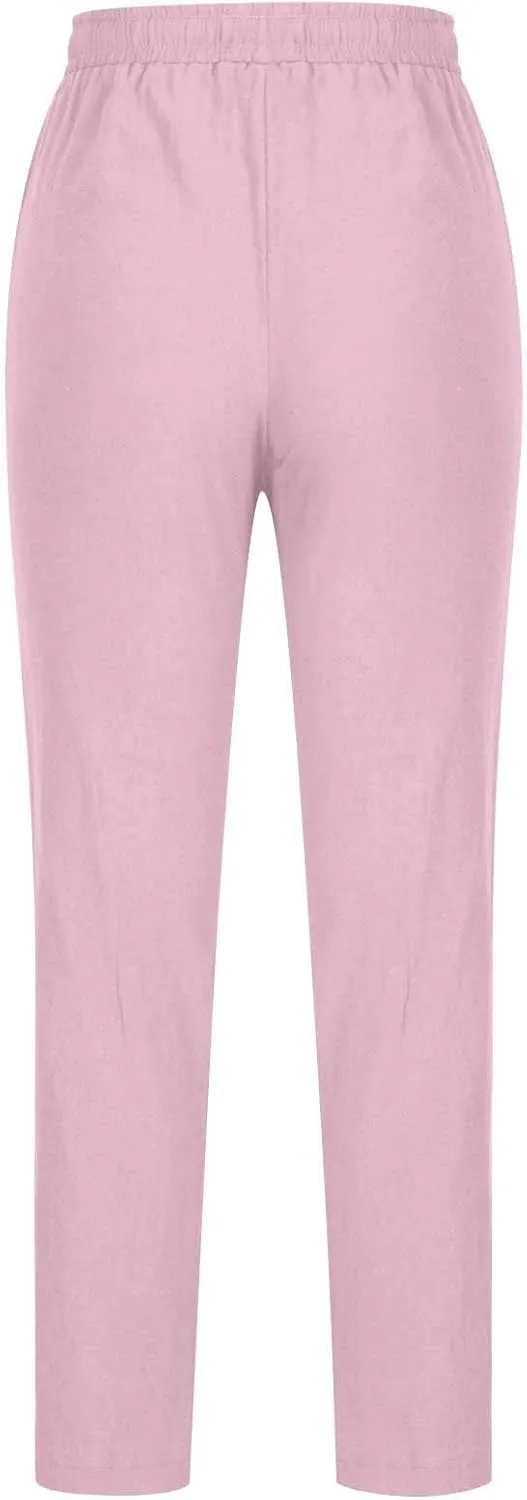 BZGTZT Women High Waist Linen Pants Straight Leg Casual Loose Summer Beach Lightweight Drawstring Cotton Linen Pant Trousers