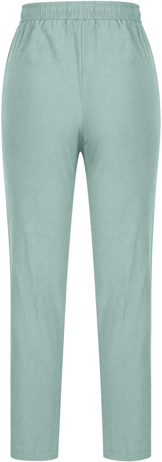 BZGTZT Women High Waist Linen Pants Straight Leg Casual Loose Summer Beach Lightweight Drawstring Cotton Linen Pant Trousers