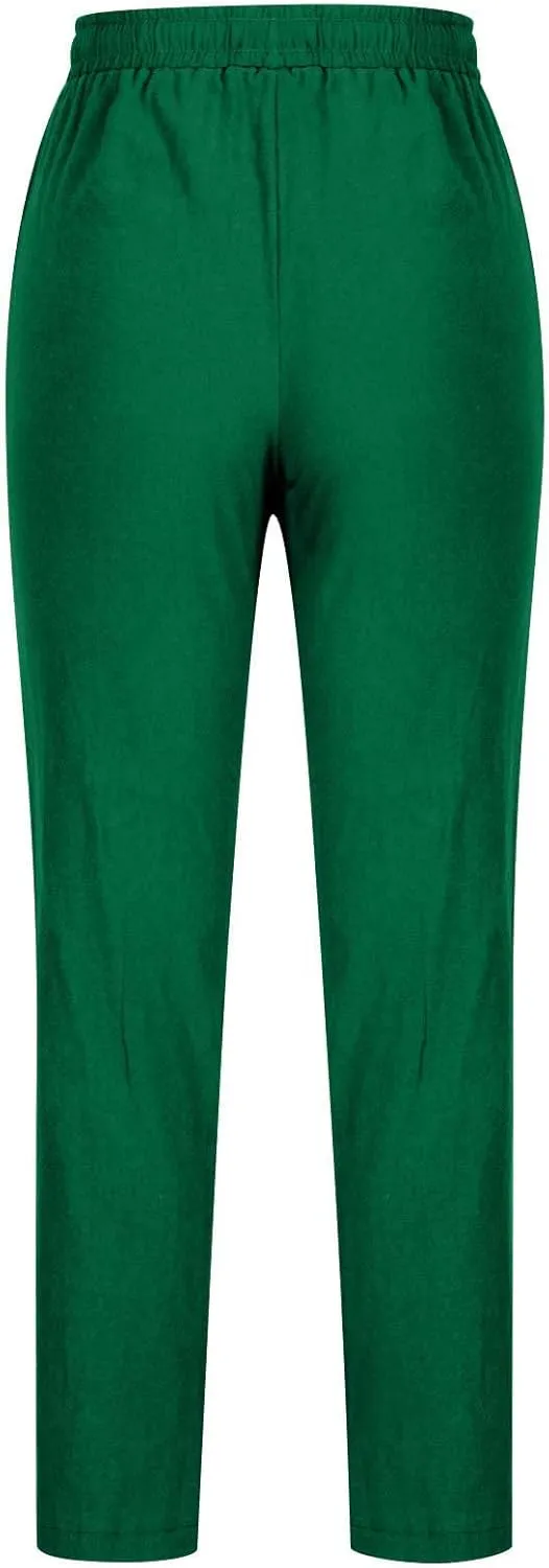 BZGTZT Women High Waist Linen Pants Straight Leg Casual Loose Summer Beach Lightweight Drawstring Cotton Linen Pant Trousers