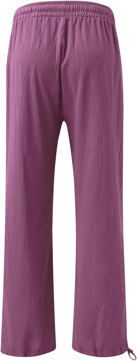 BZGTZT Women's Summer Wide Leg Pants Casual Loose Drawstring High Waist Palazzo Pants Lightweight Trousers with Pockets