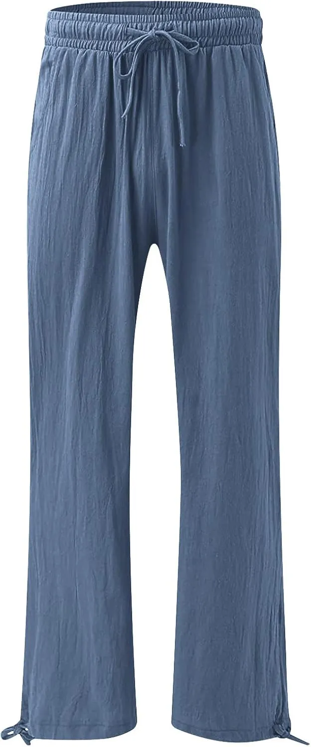 BZGTZT Women's Summer Wide Leg Pants Casual Loose Drawstring High Waist Palazzo Pants Lightweight Trousers with Pockets