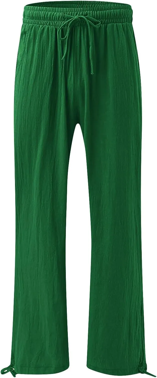 BZGTZT Women's Summer Wide Leg Pants Casual Loose Drawstring High Waist Palazzo Pants Lightweight Trousers with Pockets