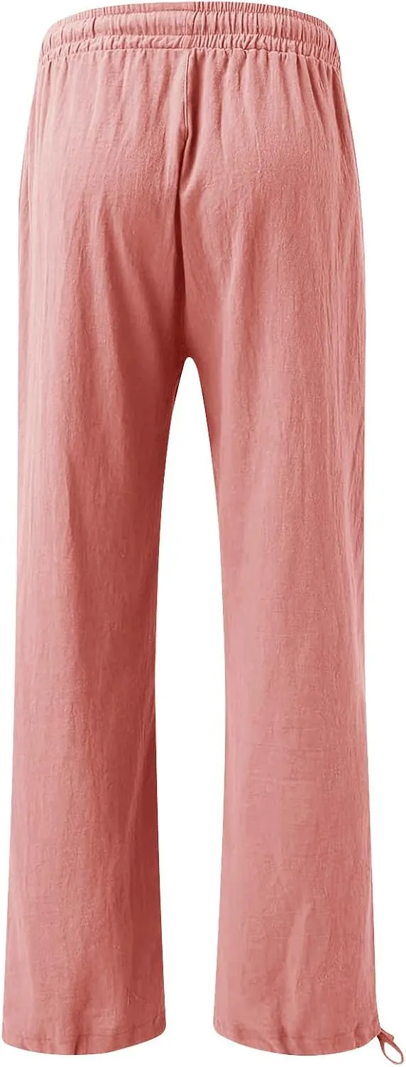 BZGTZT Women's Summer Wide Leg Pants Casual Loose Drawstring High Waist Palazzo Pants Lightweight Trousers with Pockets