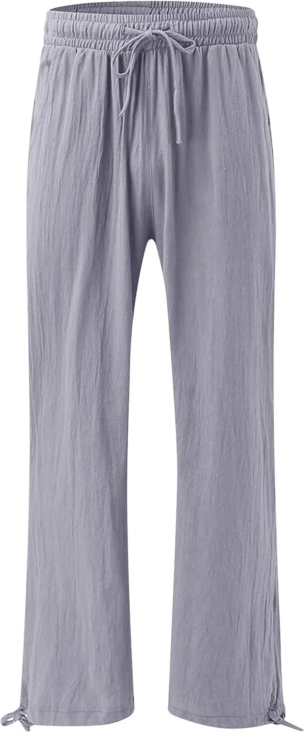 BZGTZT Women's Summer Wide Leg Pants Casual Loose Drawstring High Waist Palazzo Pants Lightweight Trousers with Pockets