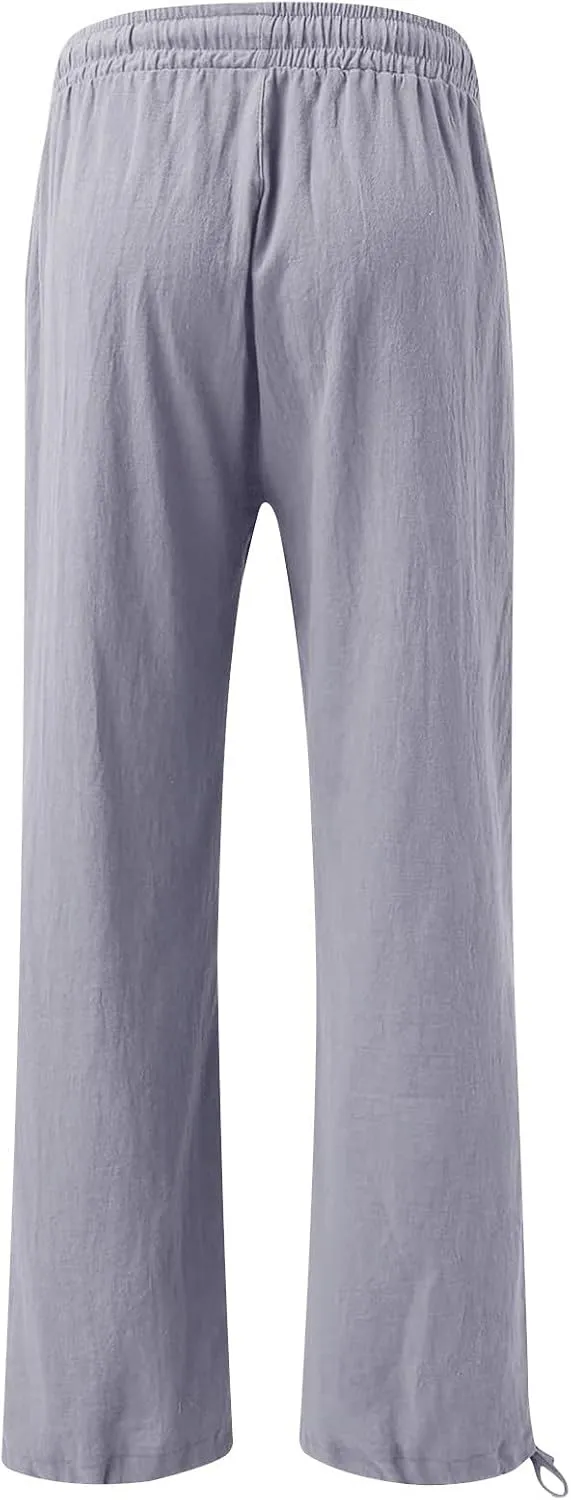 BZGTZT Women's Summer Wide Leg Pants Casual Loose Drawstring High Waist Palazzo Pants Lightweight Trousers with Pockets