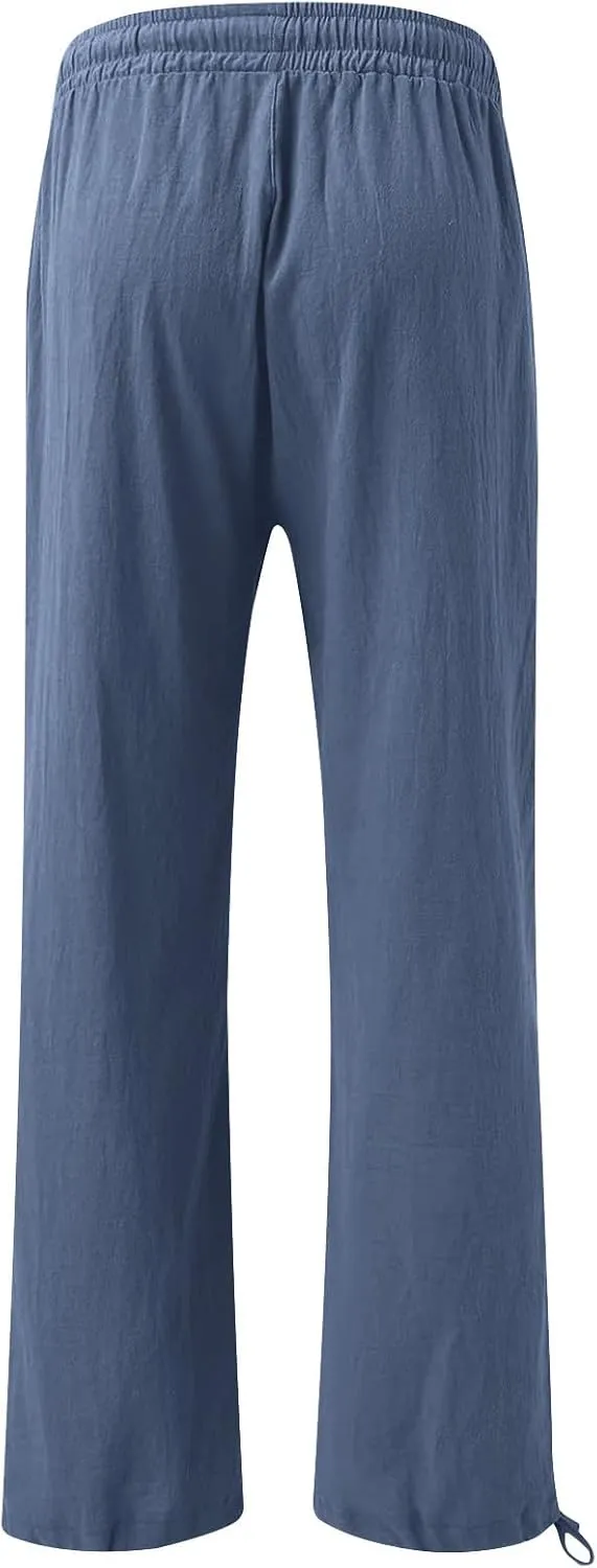BZGTZT Women's Summer Wide Leg Pants Casual Loose Drawstring High Waist Palazzo Pants Lightweight Trousers with Pockets