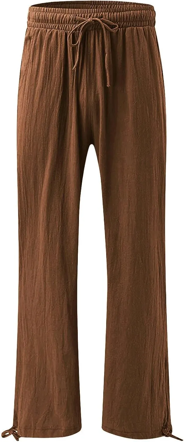 BZGTZT Women's Summer Wide Leg Pants Casual Loose Drawstring High Waist Palazzo Pants Lightweight Trousers with Pockets