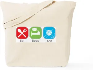 CafePress Eat Sleep Knit Tote Bag Reusable Natural Beige Canvas Shopping Bag