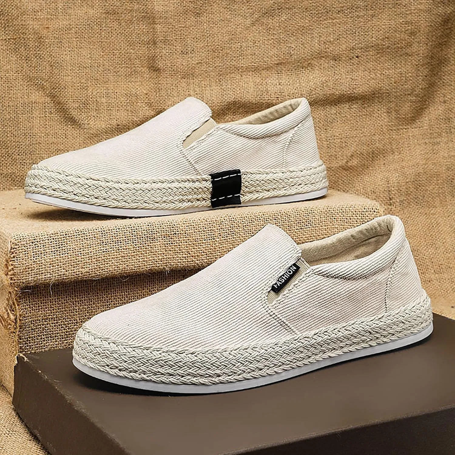 Canvas Men's Shoes Summer Thin Breathable Casual Flat No Laces Linen Casual Mens Leather Shoes