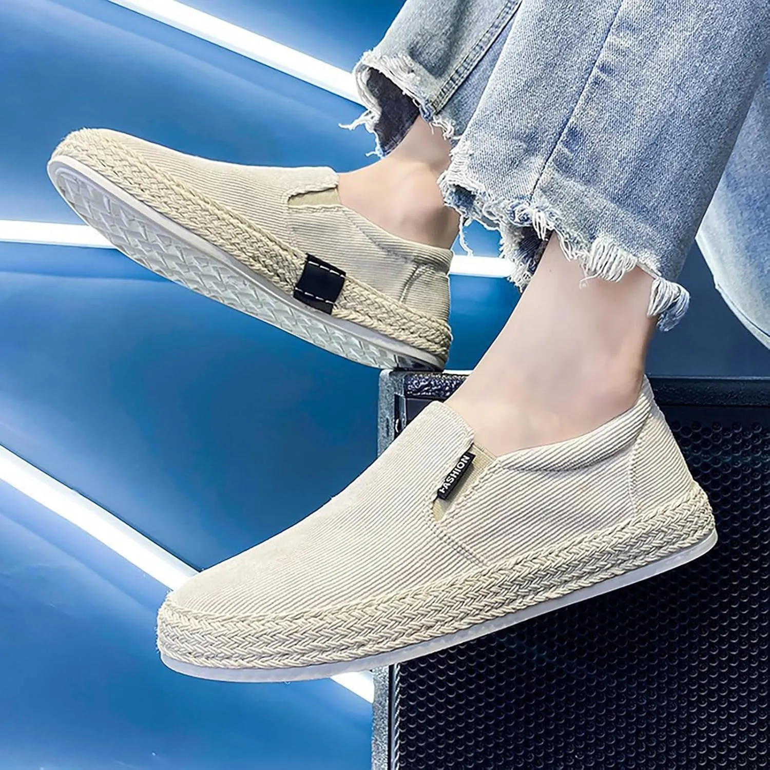 Canvas Men's Shoes Summer Thin Breathable Casual Flat No Laces Linen Casual Mens Leather Shoes