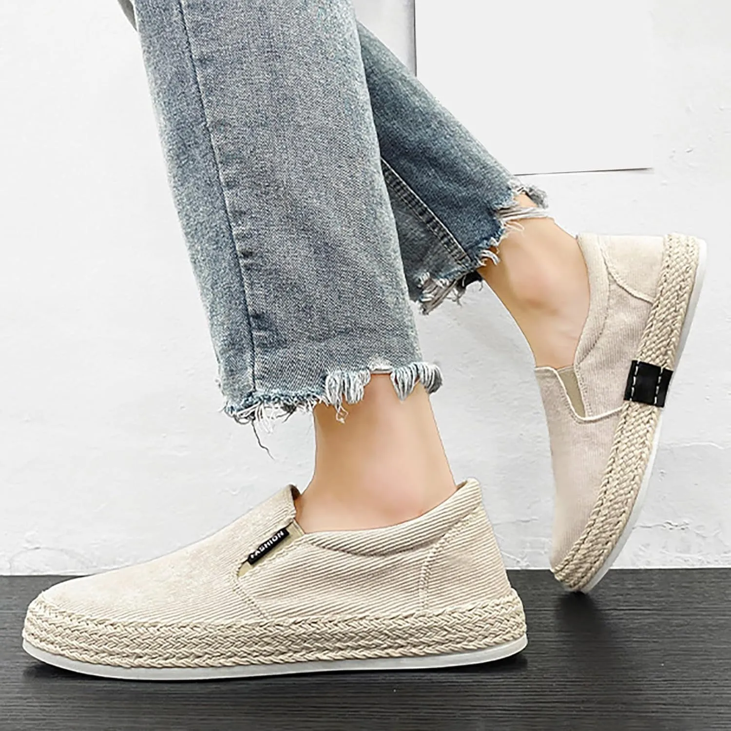 Canvas Men's Shoes Summer Thin Breathable Casual Flat No Laces Linen Casual Mens Leather Shoes