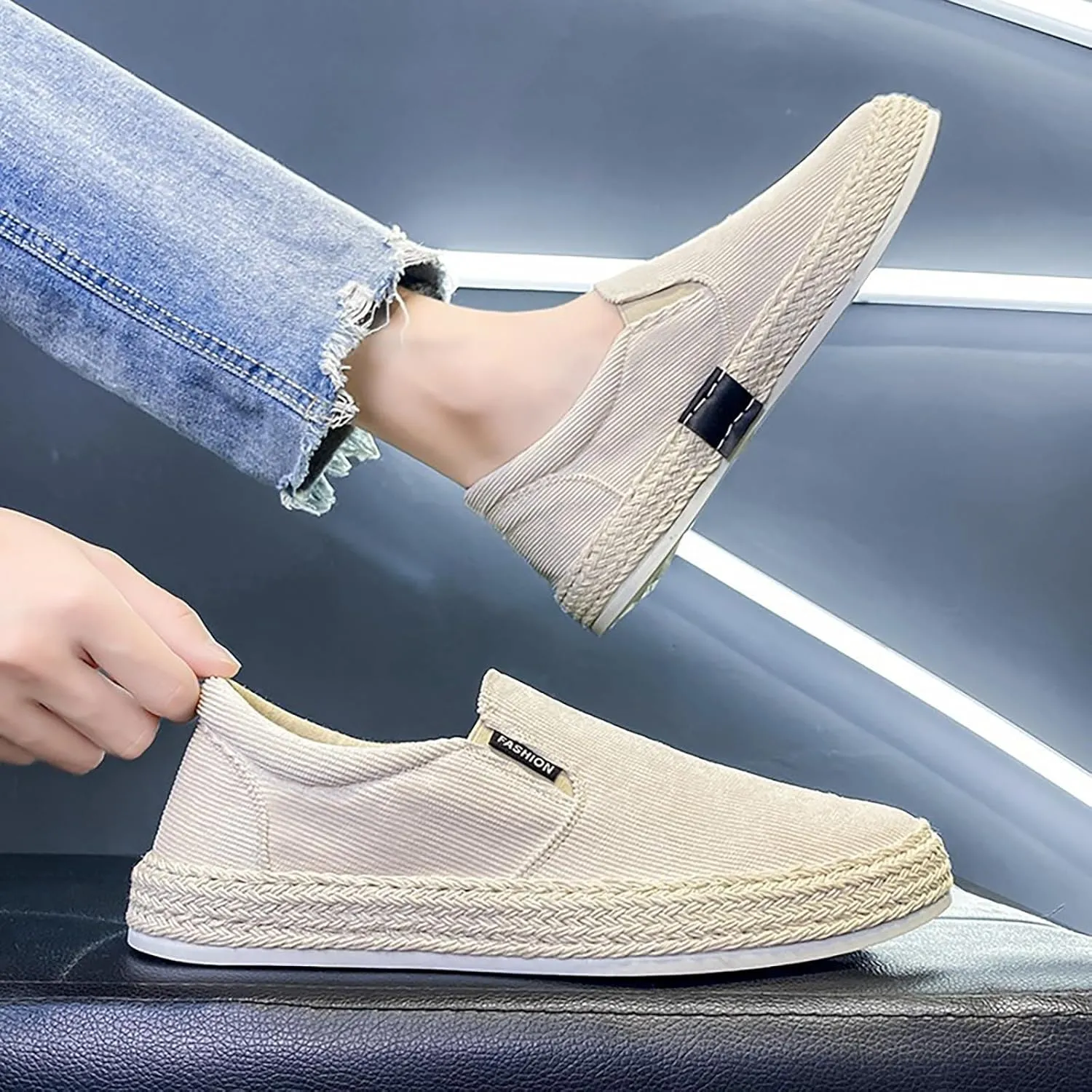 Canvas Men's Shoes Summer Thin Breathable Casual Flat No Laces Linen Casual Mens Leather Shoes