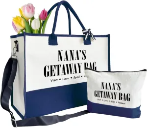 Canvas Tote Bag for Grandma, Nana's Getaway Bag Gifts, Grandma Gifts, Cosmetic Bag, Beach Bag and Makeup bag, Travel Bag Gifts for Nana, Canvas Tote Bag With Zipper, Mothers Day Christmas Gifts A22