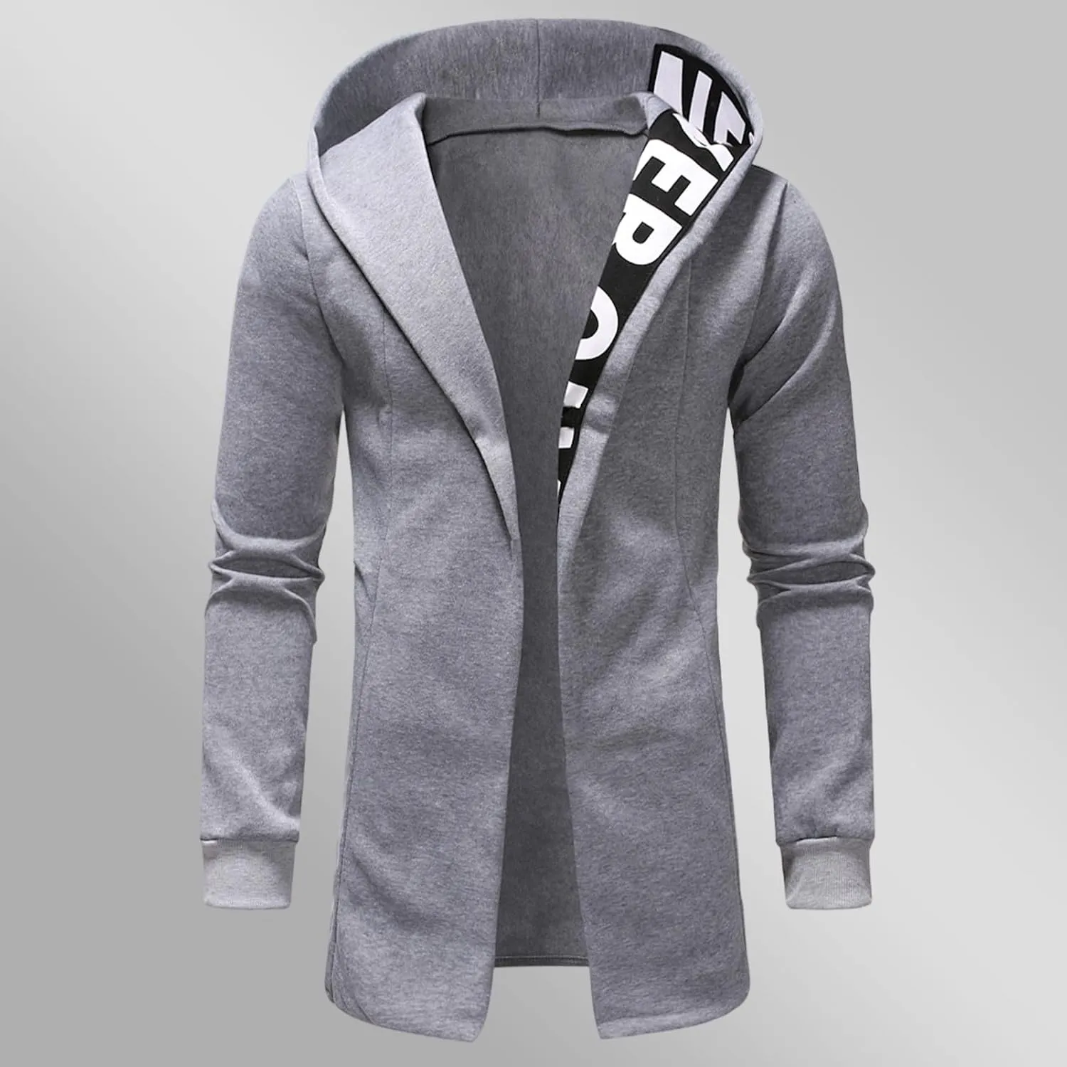 Cardigan Jacket for Men Trendy Letter Print Mid-Length Trench Coat Casual Hooded Long Sleeve Comfy Warm Coat Outfits