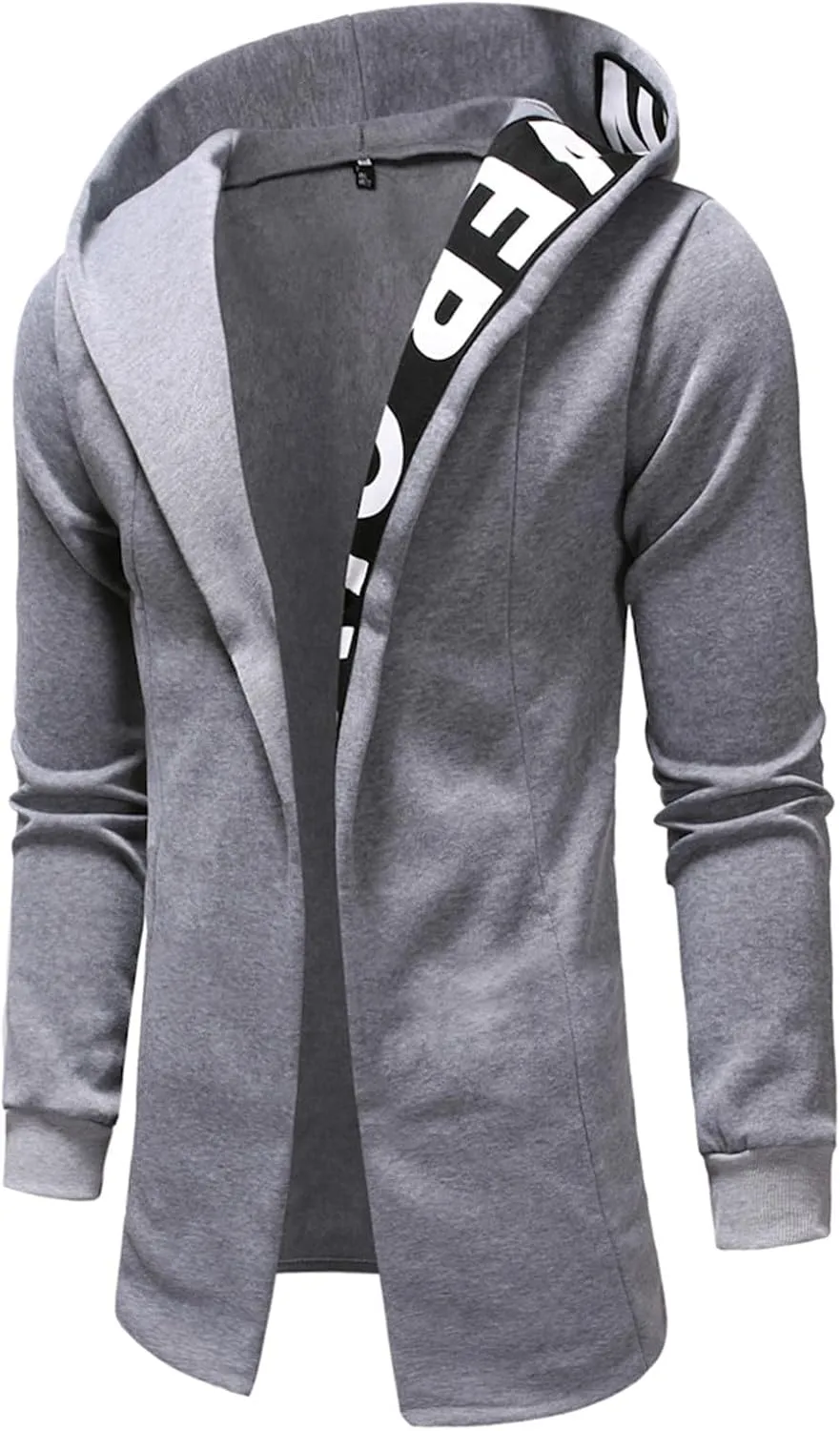 Cardigan Jacket for Men Trendy Letter Print Mid-Length Trench Coat Casual Hooded Long Sleeve Comfy Warm Coat Outfits