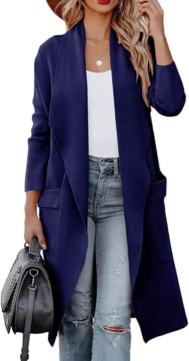 Cardigans for Women Trendy Casual Open Front Winter Coats Comfy Flowy Long Sleeve Trench Coats Tops with Pockets