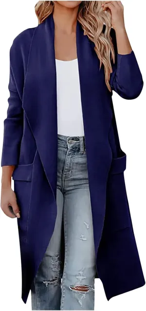 Cardigans for Women Trendy Casual Open Front Winter Coats Comfy Flowy Long Sleeve Trench Coats Tops with Pockets