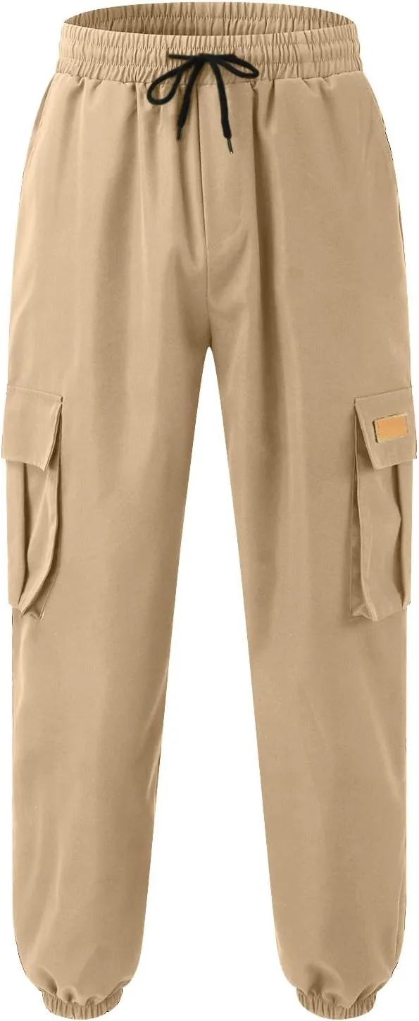 Cargo Sweatpants for Men Baggy Big and Tall Chino Athletic Pants Elastic Waist Drawstring Tactical Casual Pants with Pockets
