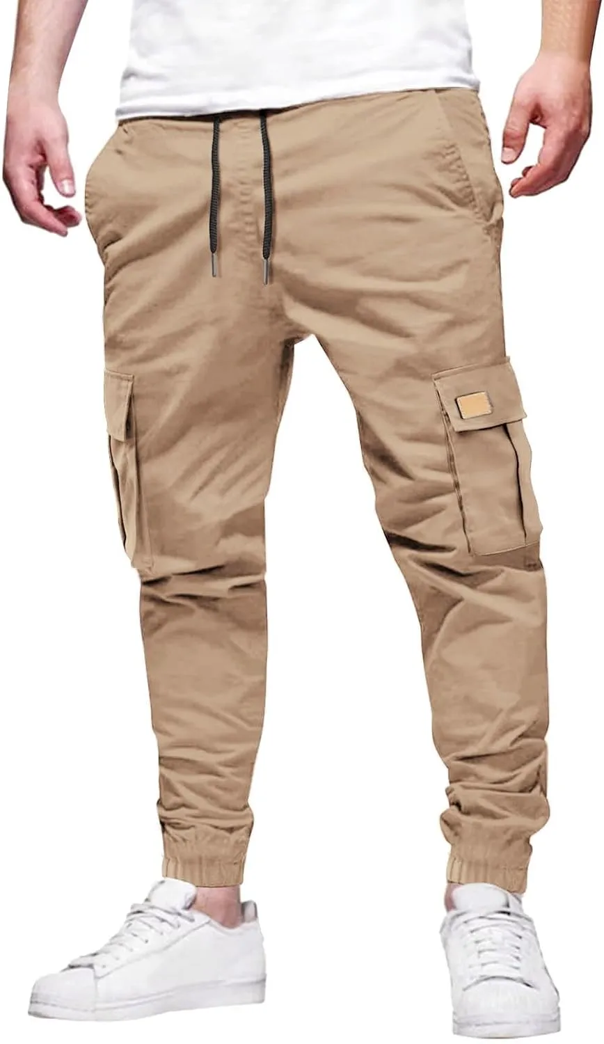 Cargo Sweatpants for Men Baggy Big and Tall Chino Athletic Pants Elastic Waist Drawstring Tactical Casual Pants with Pockets