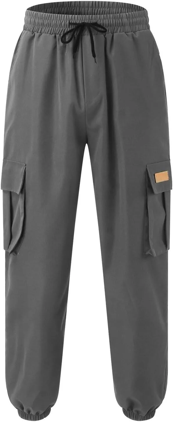 Cargo Sweatpants for Men Baggy Big and Tall Chino Athletic Pants Elastic Waist Drawstring Tactical Casual Pants with Pockets