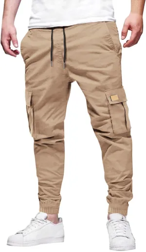 Cargo Sweatpants for Men Baggy Big and Tall Chino Athletic Pants Elastic Waist Drawstring Tactical Casual Pants with Pockets