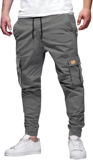 Cargo Sweatpants for Men Baggy Big and Tall Chino Athletic Pants Elastic Waist Drawstring Tactical Casual Pants with Pockets