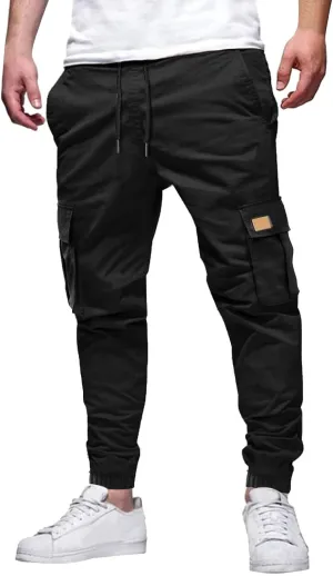Cargo Sweatpants for Men Baggy Big and Tall Chino Athletic Pants Elastic Waist Drawstring Tactical Casual Pants with Pockets