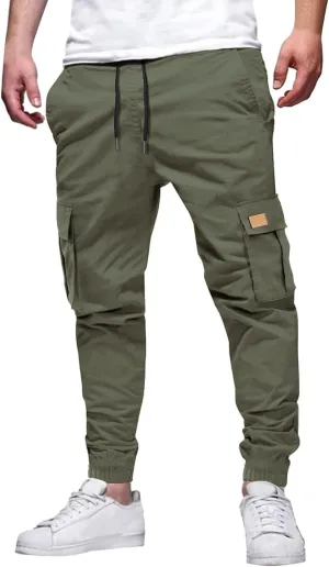 Cargo Sweatpants for Men Baggy Big and Tall Chino Athletic Pants Elastic Waist Drawstring Tactical Casual Pants with Pockets