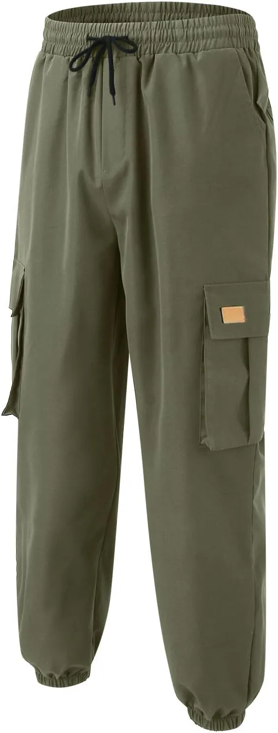 Cargo Sweatpants for Men Baggy Big and Tall Chino Athletic Pants Elastic Waist Drawstring Tactical Casual Pants with Pockets